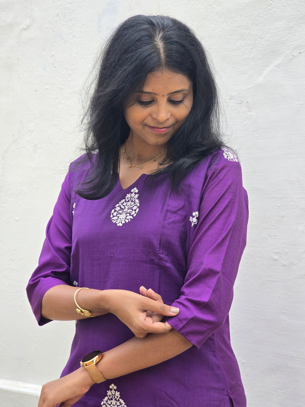 Deep Purple Kurta Set with White Floral Embroidery/CSP002