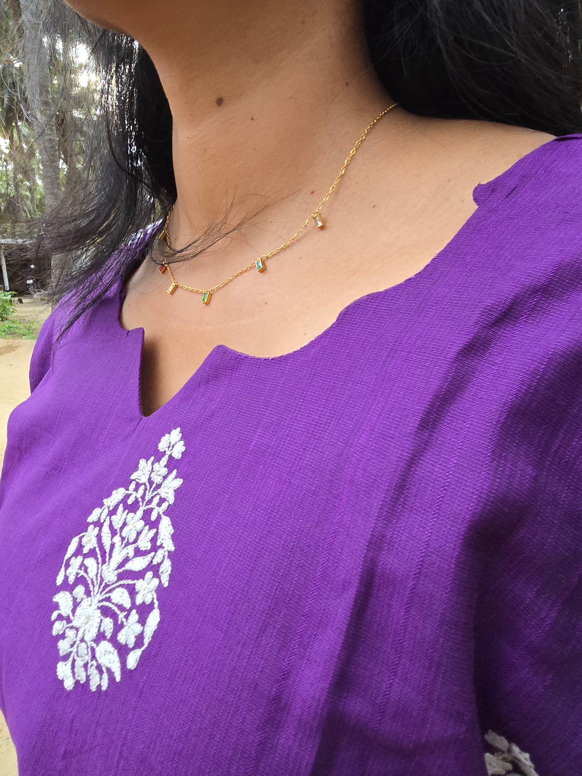 Deep Purple Kurta Set with White Floral Embroidery/CSP002
