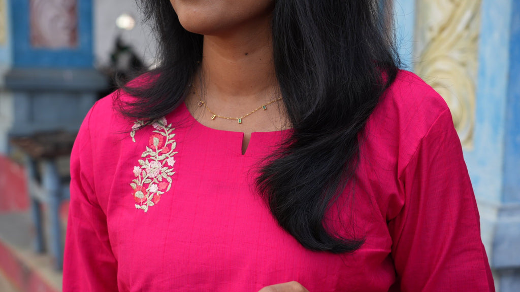 Magenta(Raani Pink) Embroidered Straight Kurta with Matching Pants/CSP000