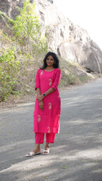 Magenta(Raani Pink) Embroidered Straight Kurta with Matching Pants/CSP000