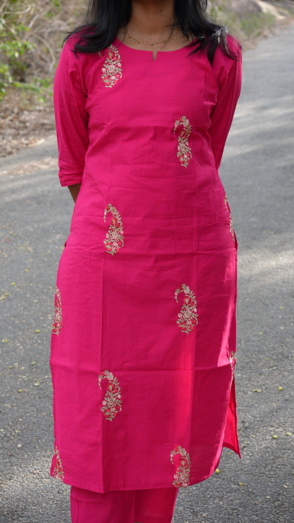Magenta(Raani Pink) Embroidered Straight Kurta with Matching Pants/CSP000