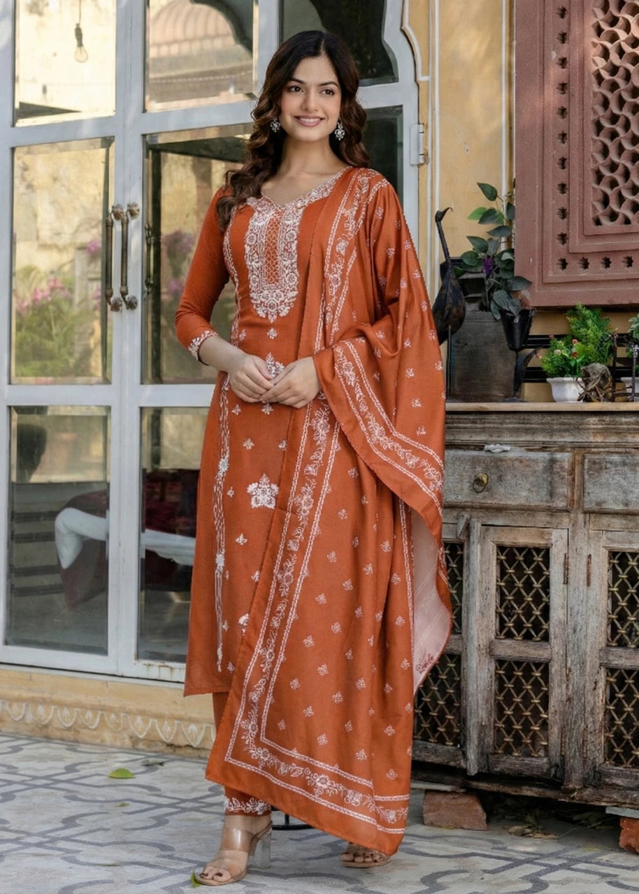 Embroidered Kurta, Salwar & Dupatta Set