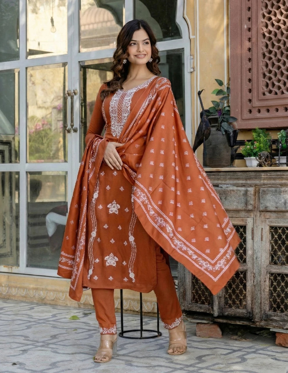 Embroidered Kurta, Salwar & Dupatta Set